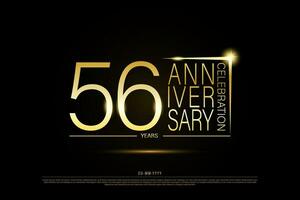 56 years golden anniversary gold logo on black background, vector design for celebration.