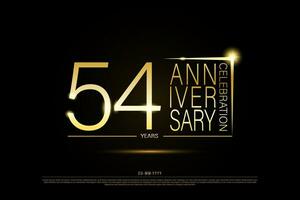 54years golden anniversary gold logo on black background, vector design for celebration.