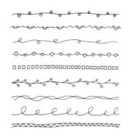 Vector set hand drawn vintage borders. Doodle lines collection for your design. Cute trendy decorative and botanical element. Curves decorated with circles, swirls, hearts