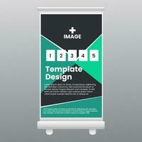 template roll up banner design show exhibition display stand green vector