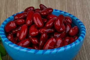 Kidney beans in a bowl on wooden background photo