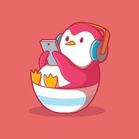 Cute Penguin character using smartphone vector illustration. Tech, animal, funny design concept.