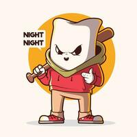 Pillow Bully character telling you to sleep vector illustration. Rest, insomnia, funny design concept.