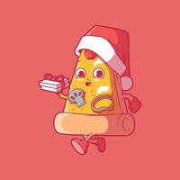 Pizza Slice character dressed as Santa vector illustration. Delivery, food, holiday design concept.