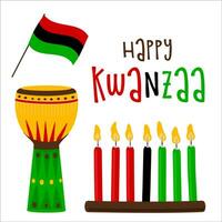 Vector collection of Happy Kwanzaa. Holiday symbols set on white background