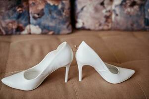 Wedding bride shoes. Her happy day. photo