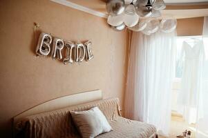 Decor for the bride's morning. Decorated balloons. photo