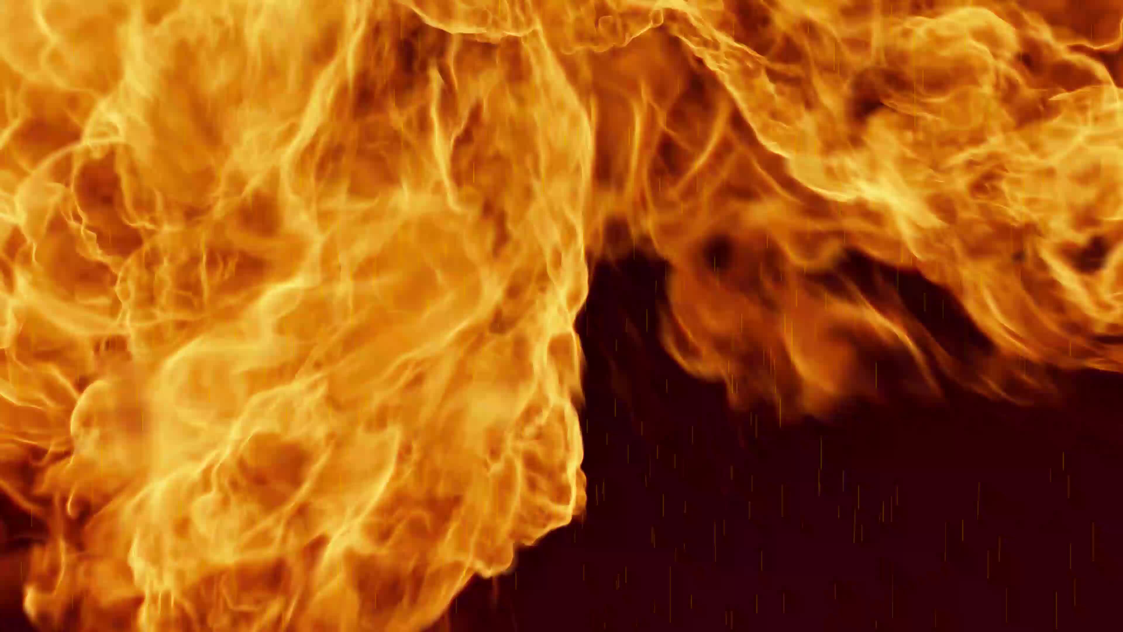 animated video of fire upwards coupled with particles such as rain of