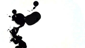 Drop black paint animation on the isolated white background. Abstract black ink footage for artistic overlay, transition and texture footage. video