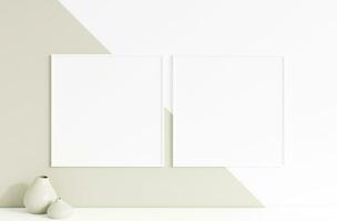 Minimalist clean square white photo frame mockup hanged in the wall. 3d rendering.
