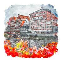 Luneburg Germany Watercolor sketch hand drawn illustration vector