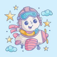 Cute boy driving a plane full color vector