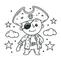 Cute boy wearing a pirate costume for coloring vector