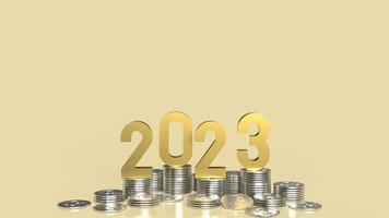 The 2023 gold and coins for business concept 3d rendering photo