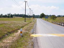 The image of an empty road stretched out. With electric poles on the side With sky background. photo