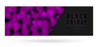 Folleto de banner rosa de venta de viernes negro. banner de descuento comercial. cartel de viernes negro con esferas rosadas borrosas. vector