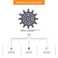 ajuste. datos. administración. proceso. diseño de diagrama de flujo empresarial de progreso con 3 pasos. icono de glifo para el lugar de plantilla de fondo de presentación para texto. vector