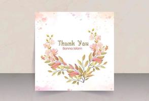 Unique pink orange leaves with cosmos flower thank you card vector