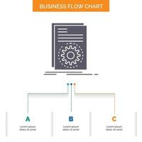 Code. executable. file. running. script Business Flow Chart Design with 3 Steps. Glyph Icon For Presentation Background Template Place for text. vector