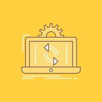 datos. Procesando. análisis. informes sincronizar el icono lleno de línea plana. hermoso botón de logotipo sobre fondo amarillo para ui y ux. sitio web o aplicación móvil vector