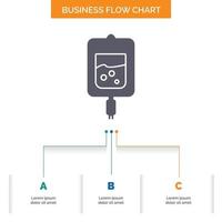 sangre. prueba. prueba de azúcar muestras de diseño de diagrama de flujo empresarial con 3 pasos. icono de glifo para el lugar de plantilla de fondo de presentación para texto. vector