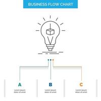 3d Cube. idea. bulb. printing. box Business Flow Chart Design with 3 Steps. Line Icon For Presentation Background Template Place for text vector