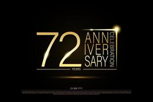 72 years golden anniversary gold logo on black background, vector design for celebration