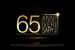 65 years golden anniversary gold logo on black background, vector design for celebration