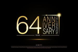 64 years golden anniversary gold logo on black background, vector design for celebration