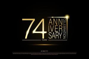 74 years golden anniversary gold logo on black background, vector design for celebration