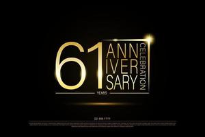 61 years golden anniversary gold logo on black background, vector design for celebration