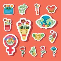 bundle of womens day set icons vector