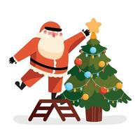 santa claus decorating tree vector