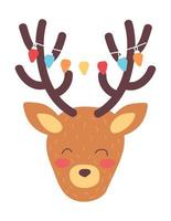 reindeer with lights bulbs vector