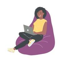 afro woman using laptop vector