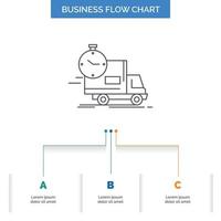 entrega. tiempo. Envío. transporte. diseño de diagrama de flujo de negocios de camiones con 3 pasos. icono de línea para el lugar de plantilla de fondo de presentación para texto vector