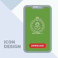 fast. speed. stopwatch. timer. girl Line Icon in Mobile for Download Page vector