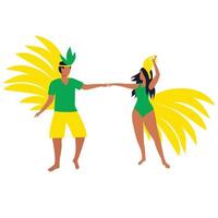 Brazilian pair man and woman carnival. Dancing people in carnival costumes. Vector illustration.