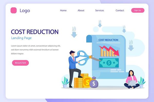 Cost reduction illustration concept with tiny people. Sales decline, crisis financial.
