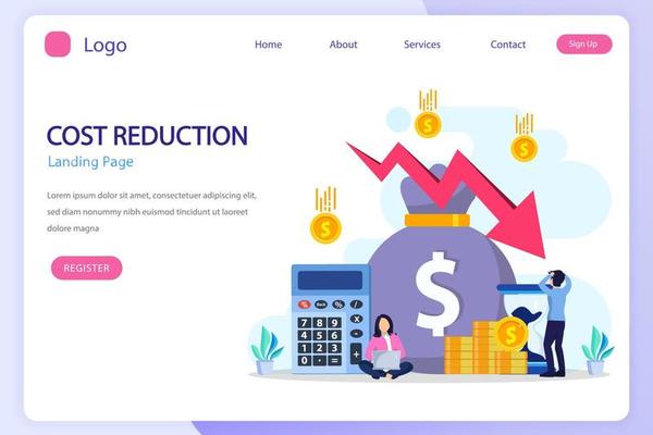 Cost reduction illustration concept with tiny people. Sales decline, crisis financial.