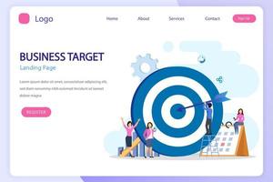 Business target concept. People working together on giant mobile phone for reach the target. Goal achievement, Flat vector template