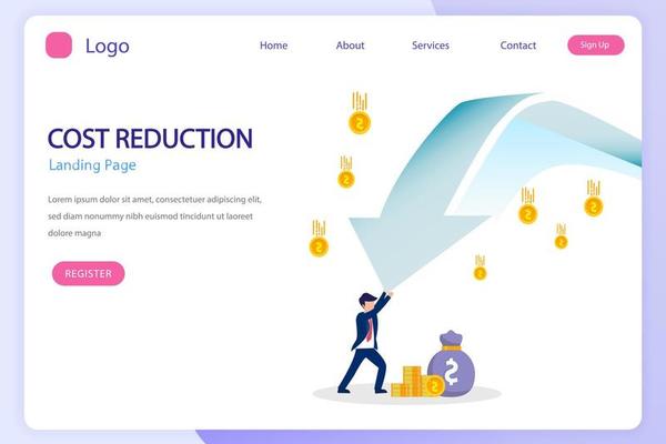 Cost reduction illustration concept with tiny people. Sales decline, crisis financial.
