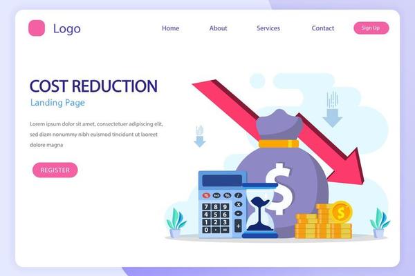 Cost reduction illustration concept with tiny people. Sales decline, crisis financial.