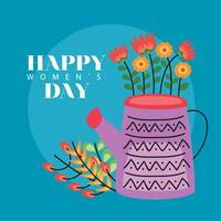 happy womens day lettering card with flowers garden in sprinkler vector