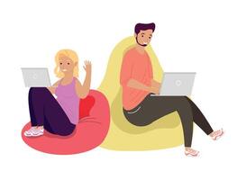 couple using laptops vector