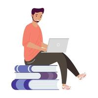 man using laptop in books vector