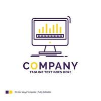 Company Name Logo Design For analytics. processing. dashboard. data. stats. Purple and yellow Brand Name Design with place for Tagline. Creative Logo template for Small and Large Business. vector