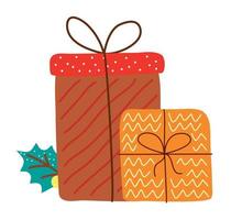 christmas gifts and leafs vector