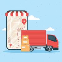 truck in smartphone delivery app vector