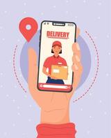 hand with delivery app vector